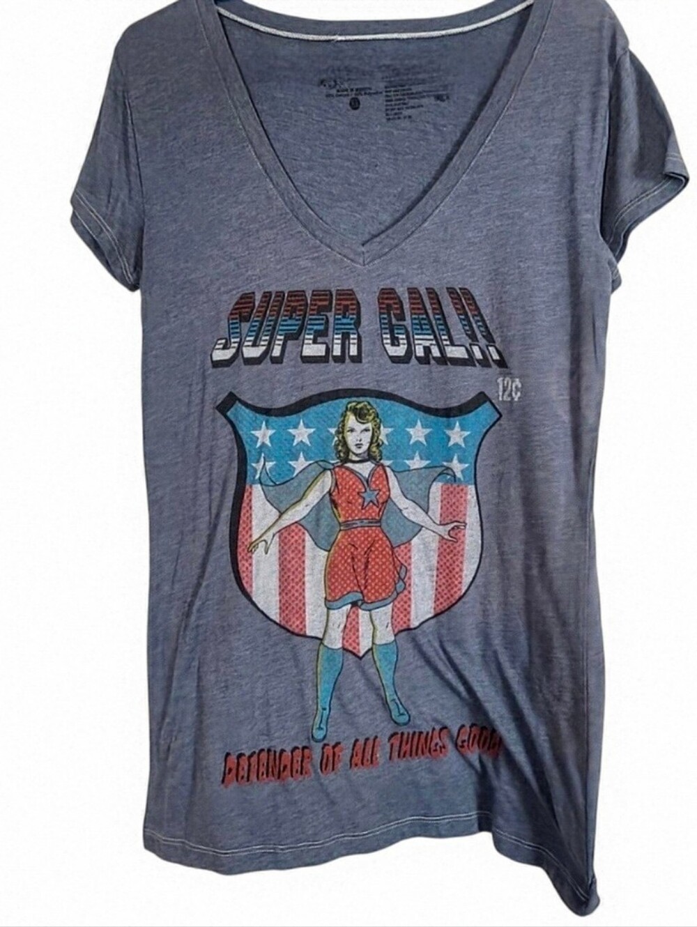 L.O.L Vintage Super Gal Defender Of All Things Good.V- Neck Sz. L